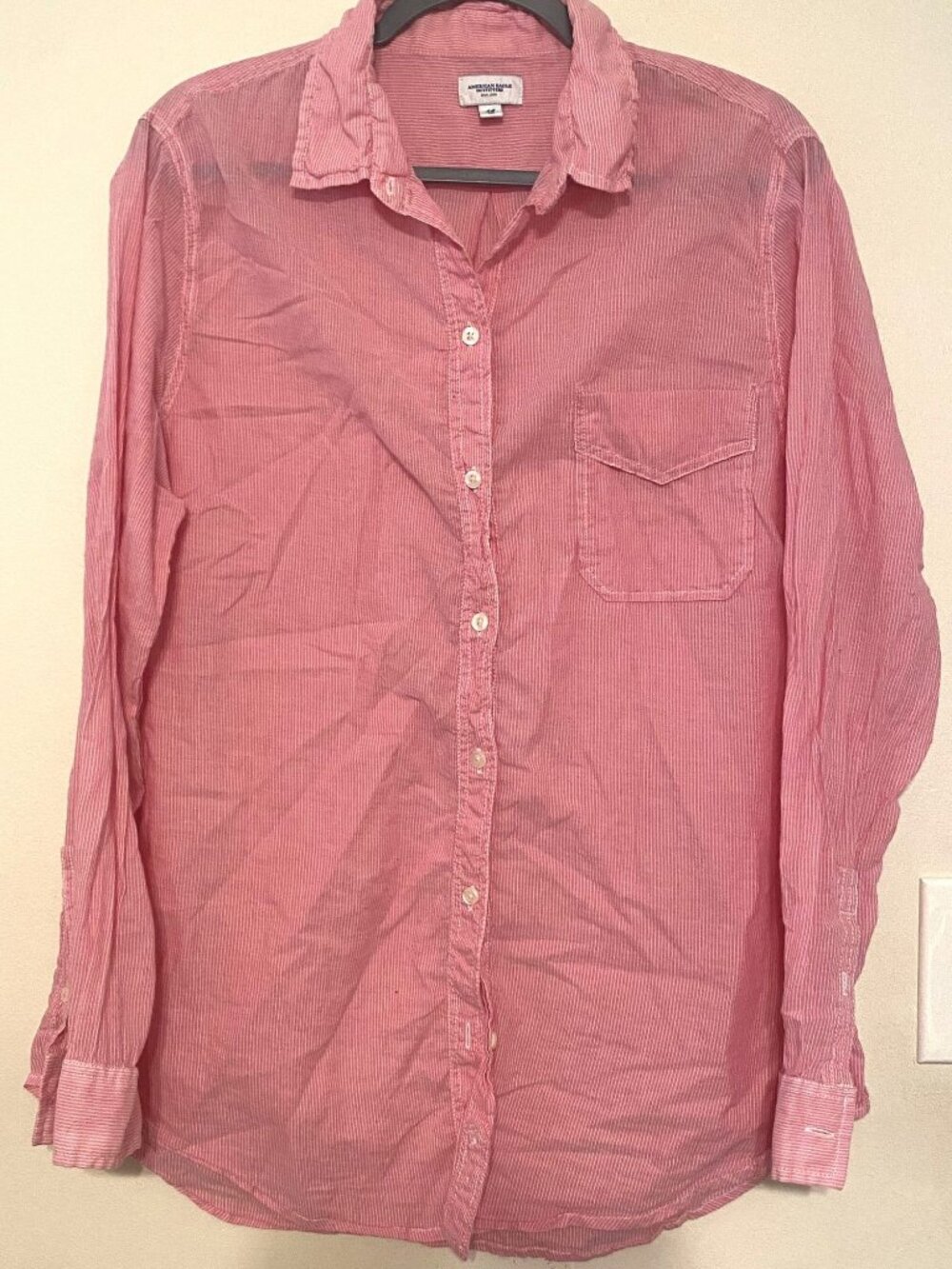 Women's American Eagle Outfitters Pink White Striped Button Down Shirt Size 16